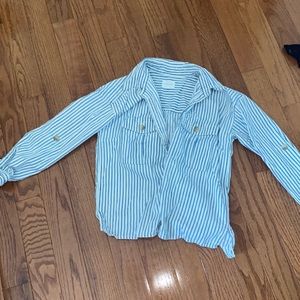 American Eagle Oversized Fit White and Blue Striped Shirt